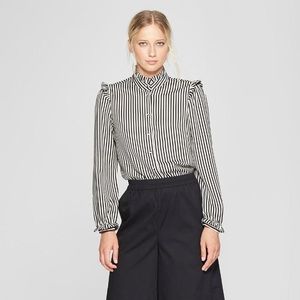 Who what wear striped silky blouse ruffles